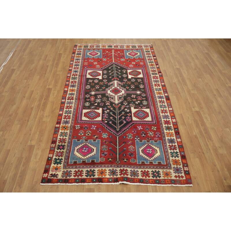 Hand Knotted Oriental 100% Wool Carpet Traditional Tribal Red Bakhtiari Area Rug - 9' 1'' X 4' 10''