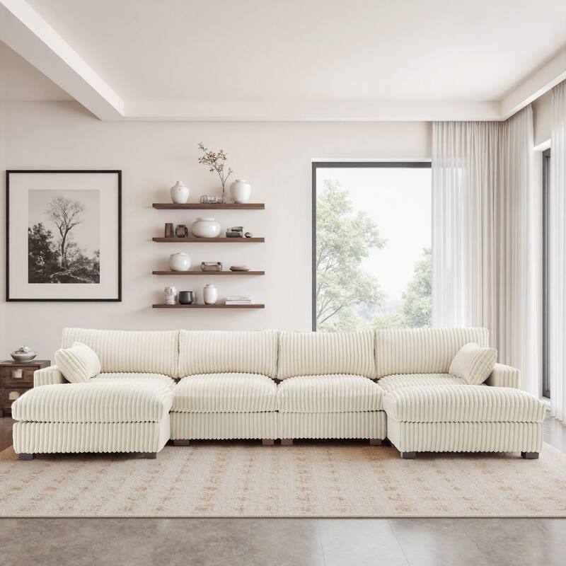 Modren Plush Oversized Modular Sectional Sofa Set with Chaise&Ottoman.