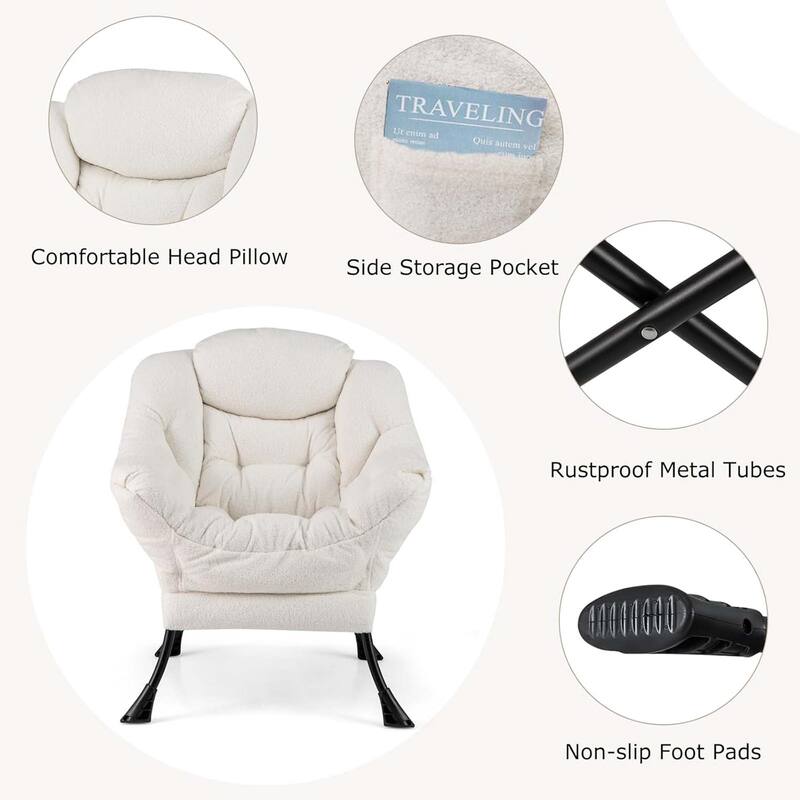 Sherpa Lazy Chair w/ Ottoman Comfy Lounge Reading Accent Chair