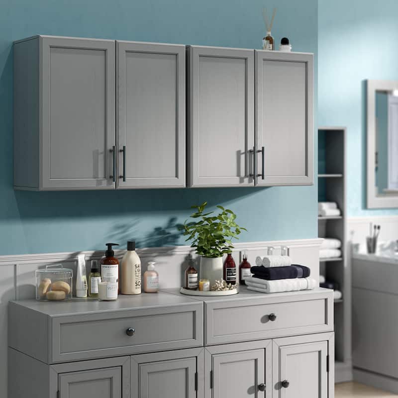 Shaker Style Wall Storage Cabinet with 2 Doors and Shelf Set of 2 - Grey