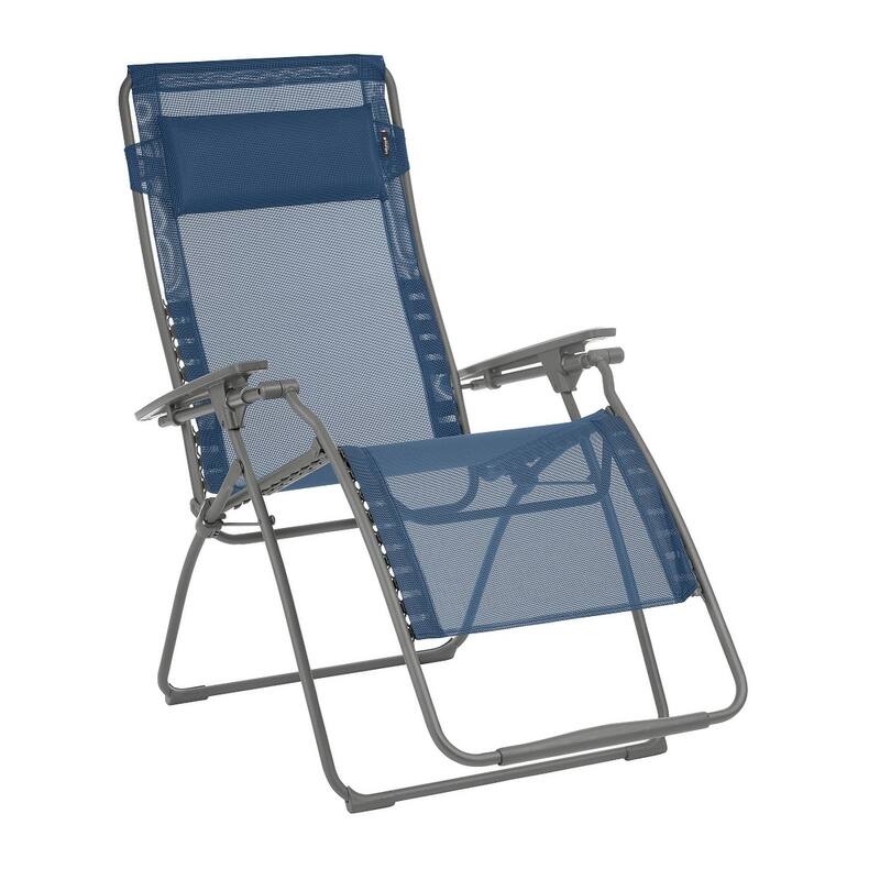 30" Blue and Gray Steel Outdoor Zero Gravity Chair with Blue Cushion