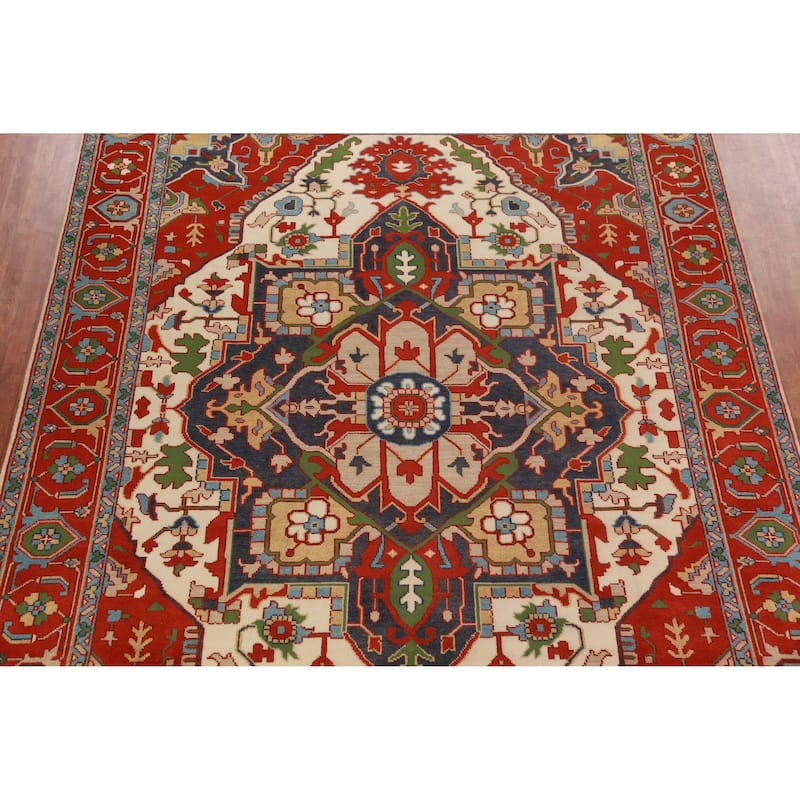 Medallion Heriz Serapi Indian Large Rug Handmade Wool Carpet - 9'11" x 13'10"