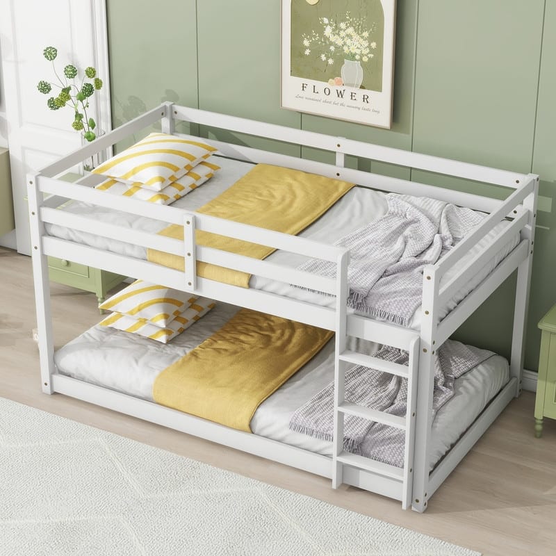 Solid Rubber Wooden Twin over Twin Loft Bed with Ladder