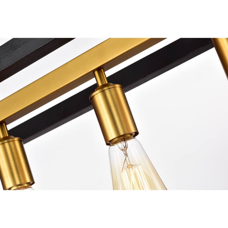 Nimra Matte Black+ Matte Gold 5-Light Open Metal Cage Linear Chandelier