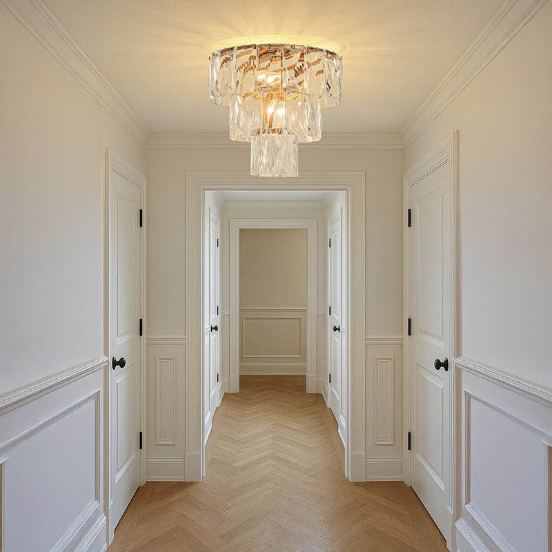 18'' 4-Light Mid-Century Modern Glam Antique Gold Crystal Tiered Flush Mount Luxury Ceiling light For Foyer and Entryway - W18''
