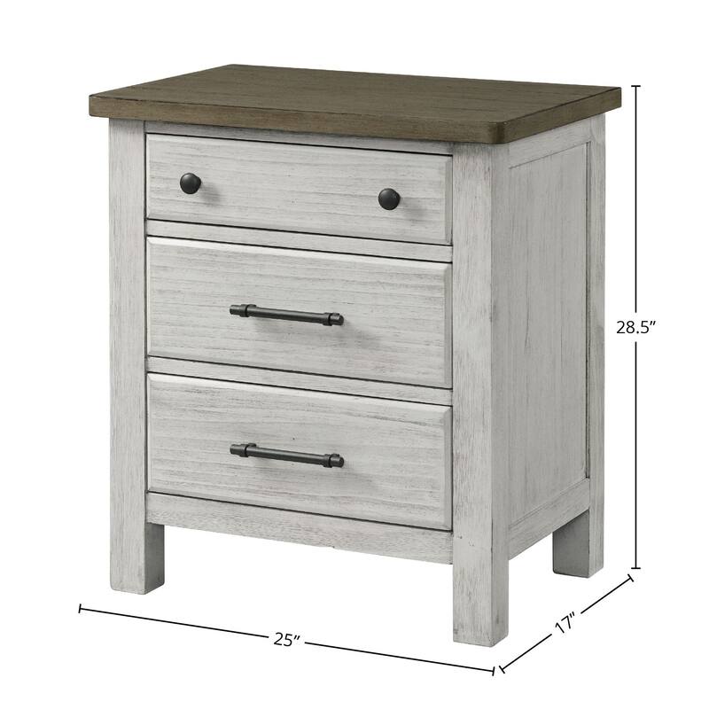 Timber Ridge 3-Drawer Wood Nightstand, Weathered Washed Sierra