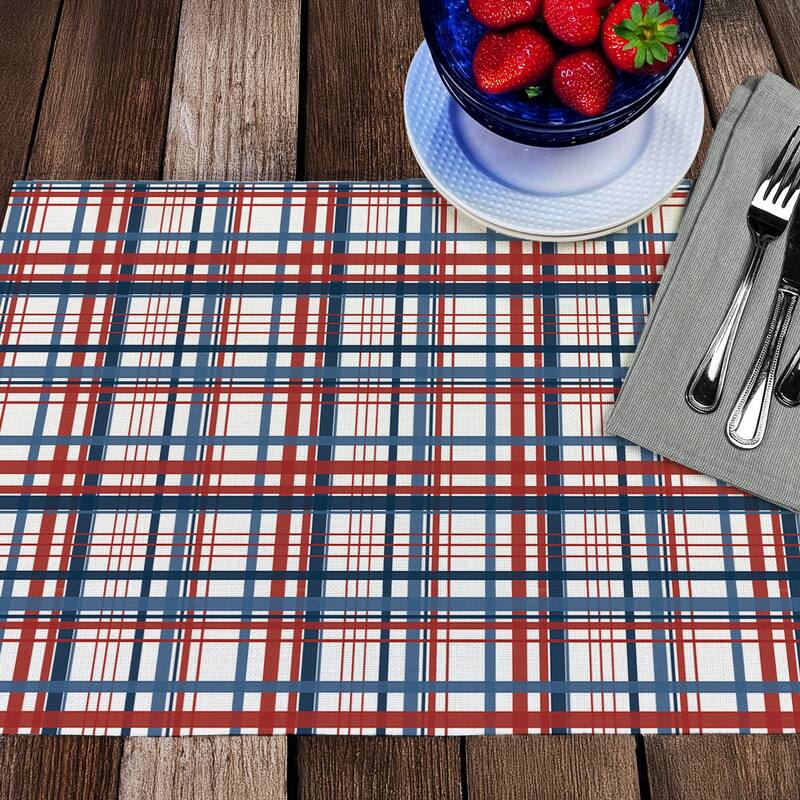 Patriotic Plaid 4-Pack Poly-Cotton Blend Placemats Manufactured in The USA Machine Washable Dryer Safe