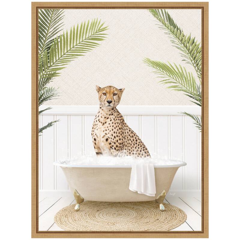 Kate and Laurel Sylvie Cheetah in Palms Bath Framed Canvas by Amy Peterson
