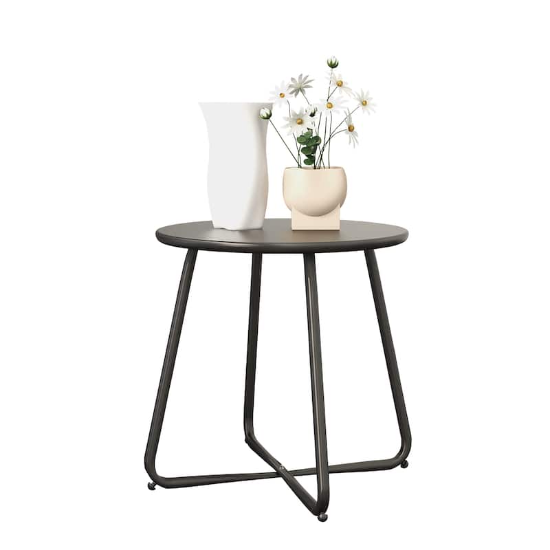 E-Coated Steel Side Table, Weather- Resistant Outdoor 18” Round End Table Accent Table for Bistro Balcony Apartment