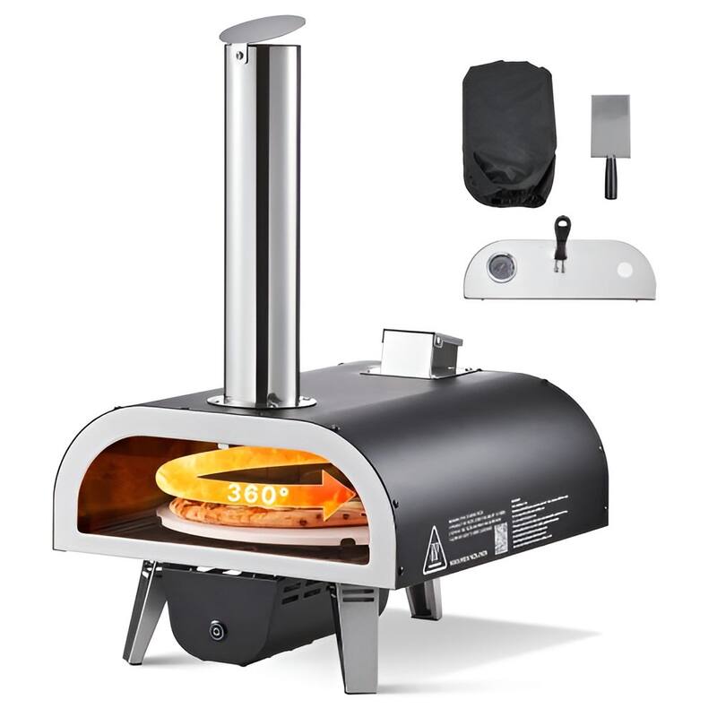 Outdoor Pizza Oven with Iron Spray Black Shell, High Heat 1000°F for Crispy Neapolitan Pizza - 27.0 x 15.4 x 26.2 in