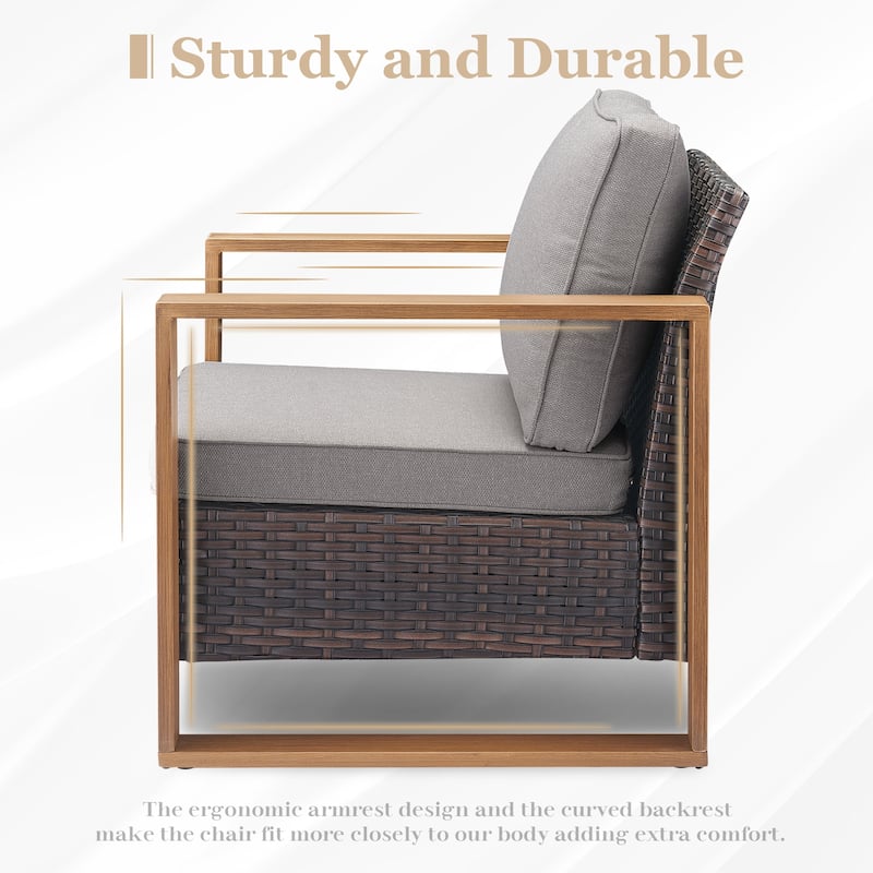 Patio Sofa with Rocking Chair Ottomans and Coffee Table - Brown