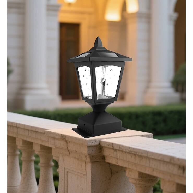Solar Post Cap Lights 2 Pack- 4x4 Waterproof Fence Lights with Auto Dusk to Dawn Warm White LED - Black - 7.89''