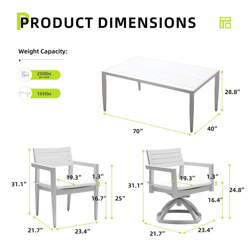 GDFStudio - Matte White & Grayish 7-Piece Patio Aluminum Dining Set with Sunbrella Cushions