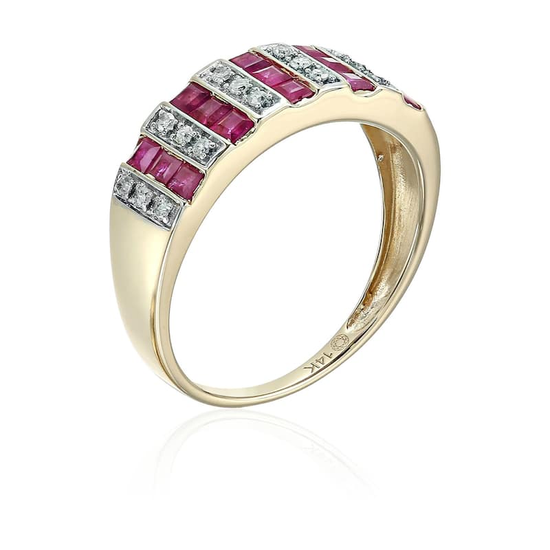 14k Yellow Gold Ruby and Diamond Wedding Band, Size 7