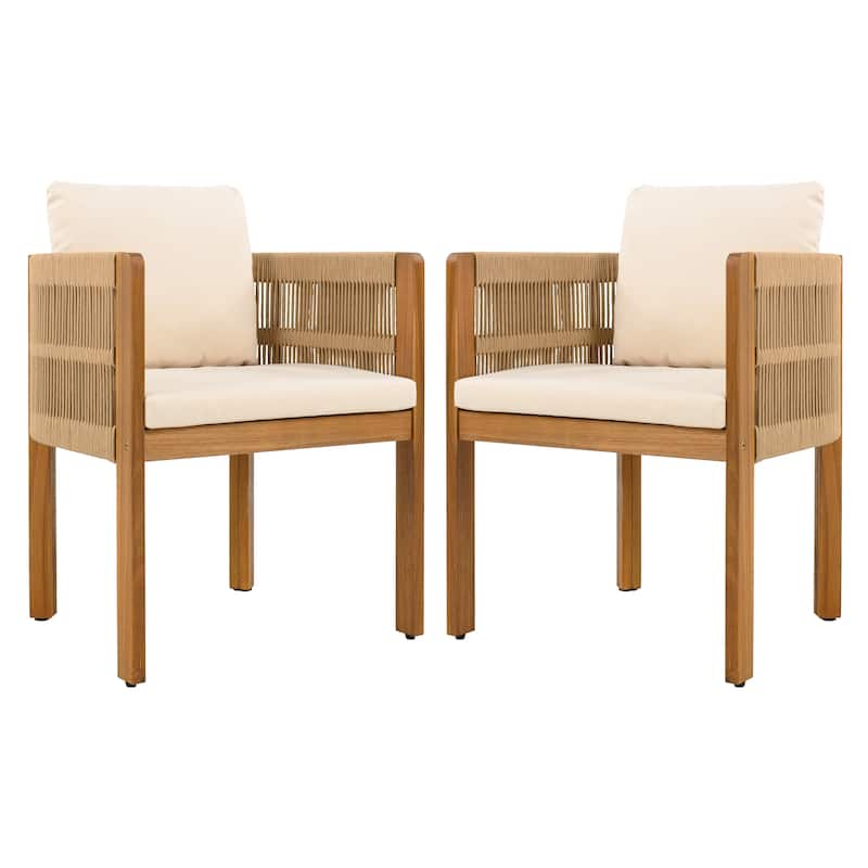Acacia Wood Outdoor Dining Chairs 2-Pack With Rope Handles,Washable Waterproof Cushions,400 Lbs Capacity