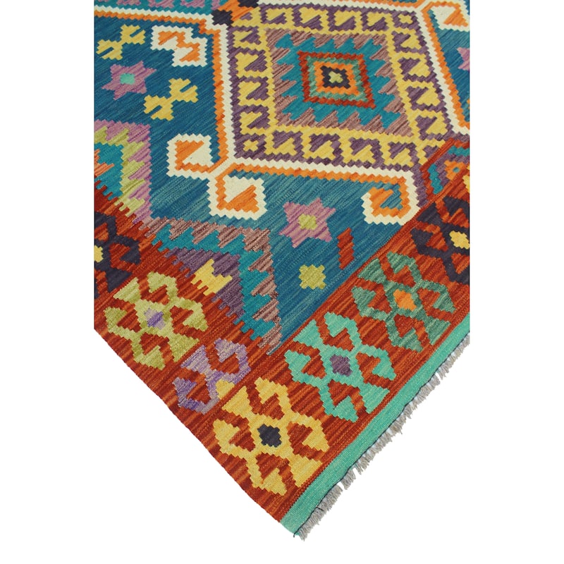Flatweave Tansholp Blue/Red Rug - 5'0" x 6'6"