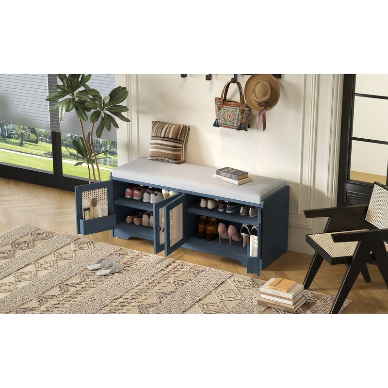 Rustic Entryway Shoe Bench with Removable Cushion