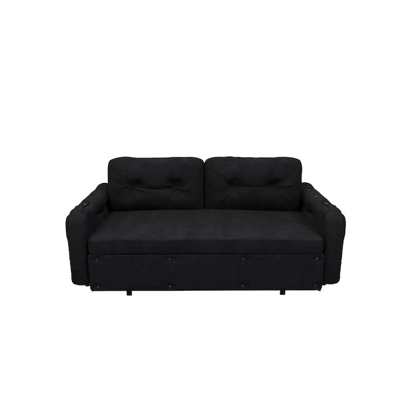 66.2" Queen Pull Out Sofa Bed, Hydraulic System Convertible Sleeper Sofa with Storage and 2 Soft Pillows, Tufted Button Upholste
