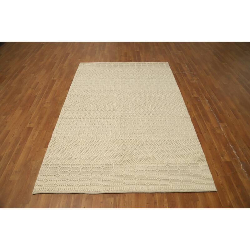 Hand Knotted Oriental 100% Wool Carpet Modern Geometric Beige & Ivories Modern Gotti Design Area Rug - 7' 5'' X 5' 0''