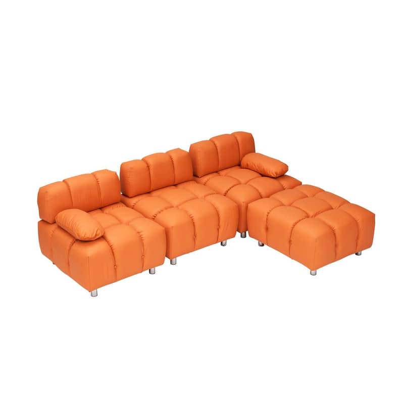 90.60" Tech Fabric L-Shaped Three-Seater Cushioned Sofa (New)