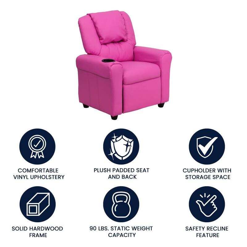 Contemporary Kids Recliner with Cup Holder and Headrest - 24"W x 21.5" - 36.5"D x 27"H