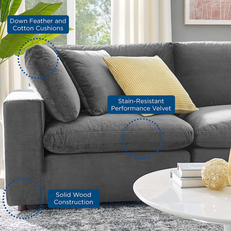 Commix Down Filled Overstuffed Velvet 5-Piece Sectional Sofa
