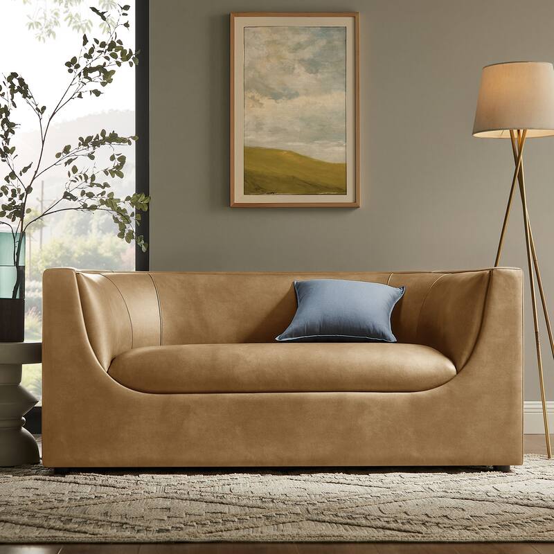 Hilda 67" Curved Back Vegan Leather Loveseat - Toast