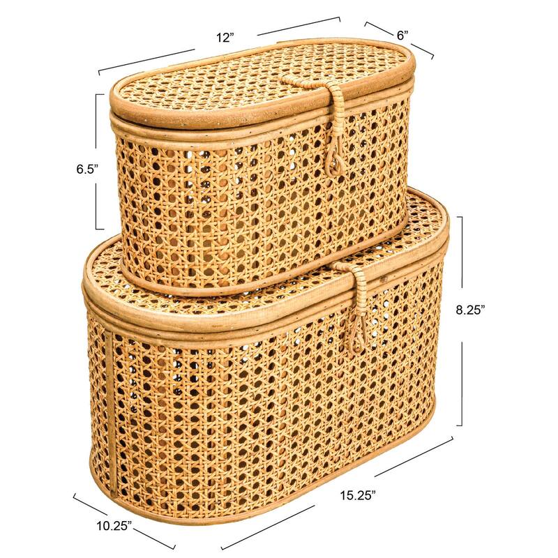 Decorative Woven Rattan Storage Boxes - 15.3"L x 10.3"W x 8.3"H