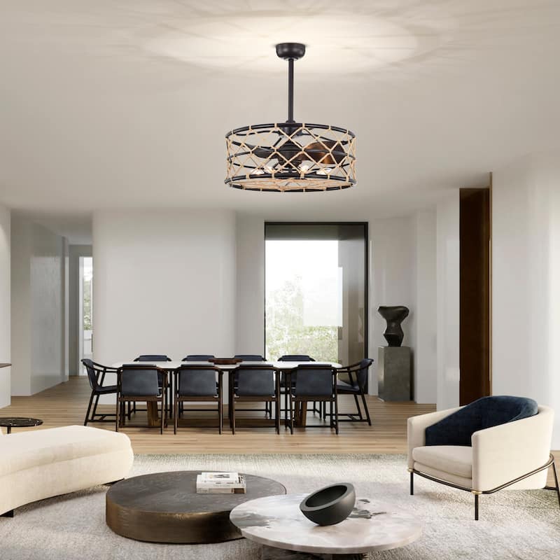 25-inch Brown 6 Lights 3 Blades Lighted Ceiling Fan with Remote