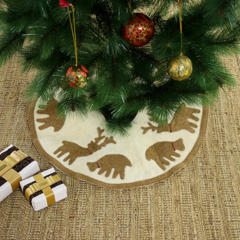 Novica Handmade Reindeer Carnival Wool Felt Tree Skirt
