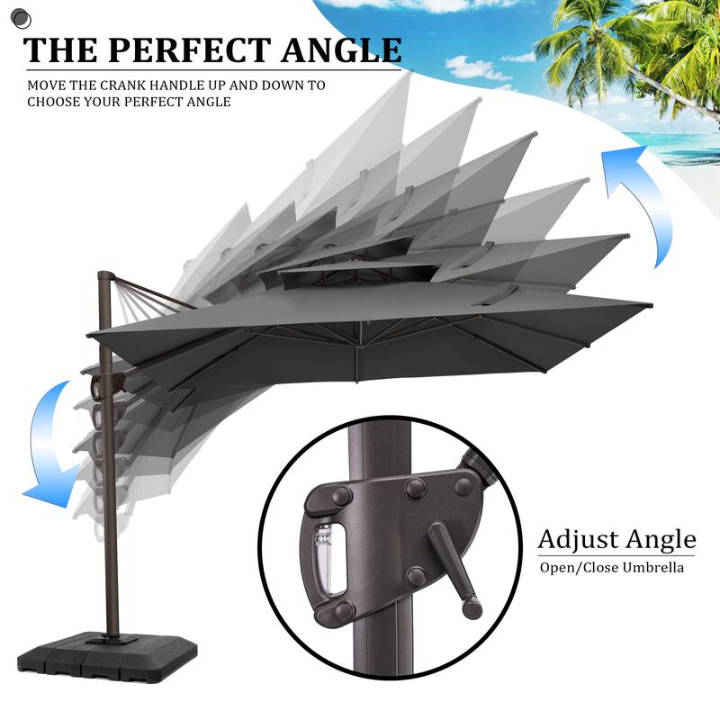 Pellebant 11 ft Patio Cantilever Offset Umbrella Double Top with Base