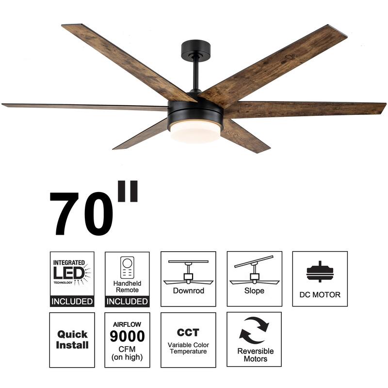 C Cattleya 70" Antique Woodgrain and Black Integrated LED Ceiling Fan with Remote Control