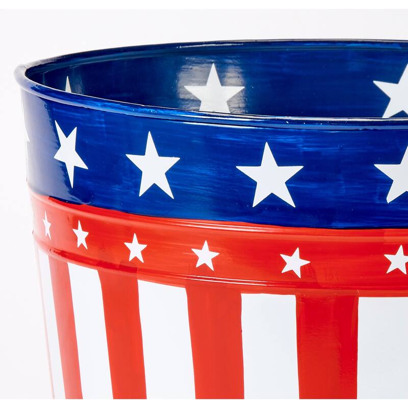 10.5" Galvanized Metal July 4th Independence Day Flower Bucket Pail, Set of 3