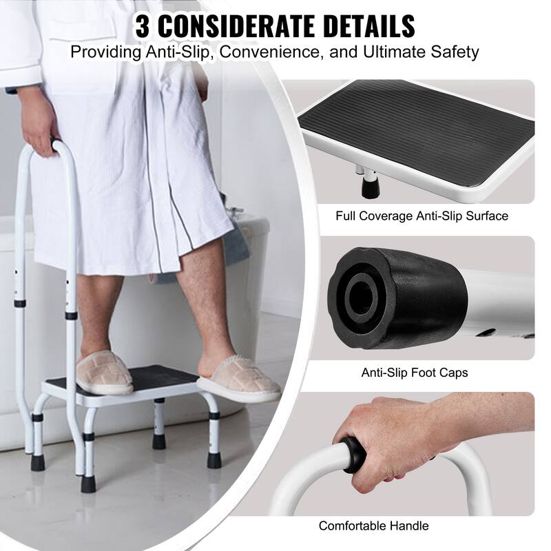 Anmytek Heavy Duty Steel Step Stool 3 Adjustable Height with Handle 330lbs Capacity Non Slip Portable - White