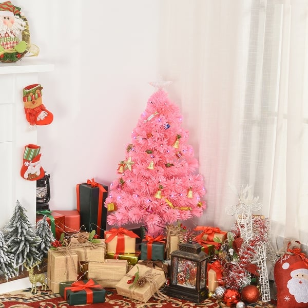 Shop Homcom 3ft Tall Artificial Tree Multi Colored Fiber Optic Led Pre Lit Holiday Home Christmas Decoration On Sale Overstock 14253537