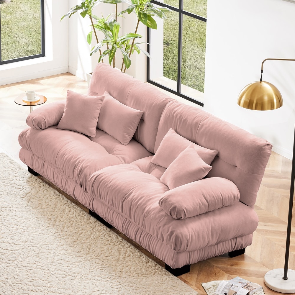 2 Seater Loveseat Sofa for Living Room, Chenille Upholstered Leisure Couch with 2 Lumbar Pillows and 2 Throw Pillows