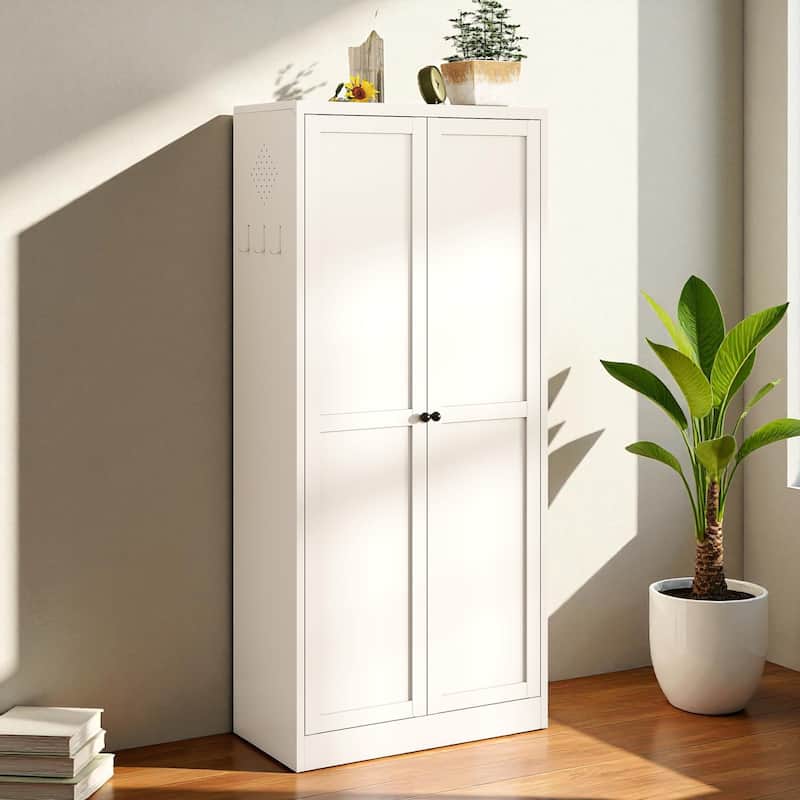 61" Metal Kitchen Pantry Cabinet with 4 Adjustable Shelves, Heavy-Duty Freestanding Storage Organizer for Kitchen - White