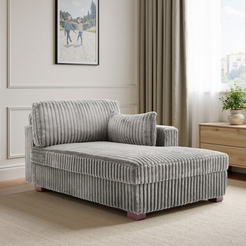 UIXE Modern Plush Corduroy Indoor Chaise Lounge Chair - Light Grey-L