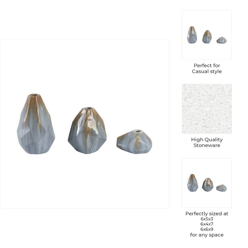 Ceramic Vases Modern Faceted Casual Decor (Set of 3) - 3/7/9" Brown