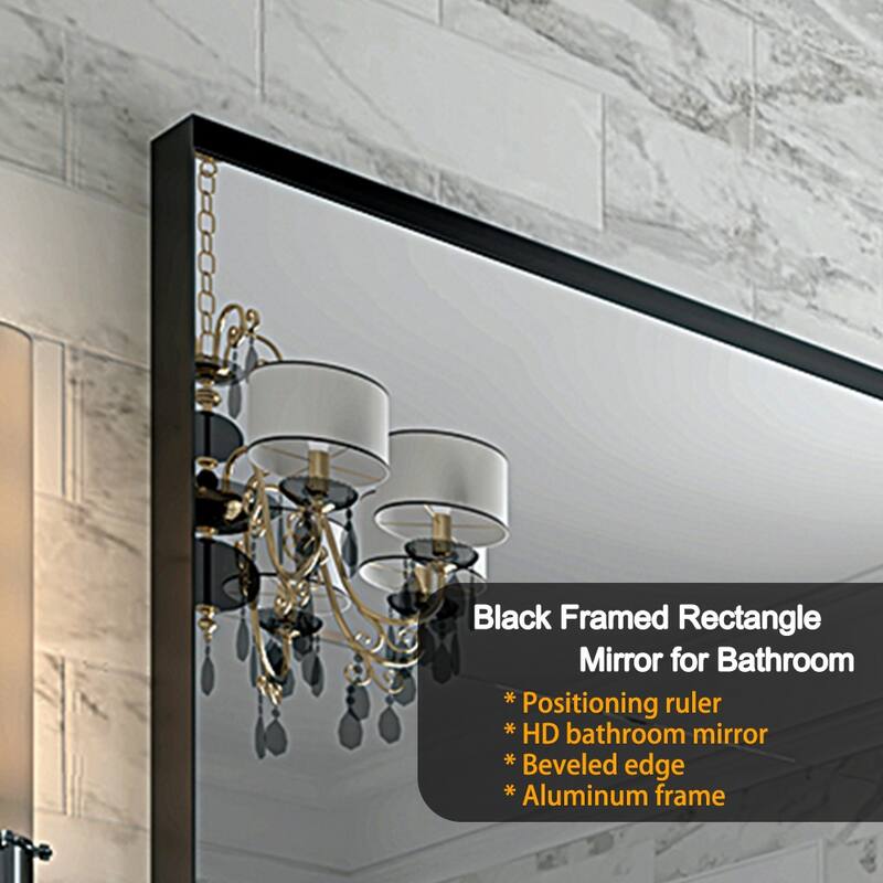 Rectangular 36"x24" Bathroom Mirror, Wall-Mounted with Glossy Brushed Metal Frame and HD Float Glass Reflection