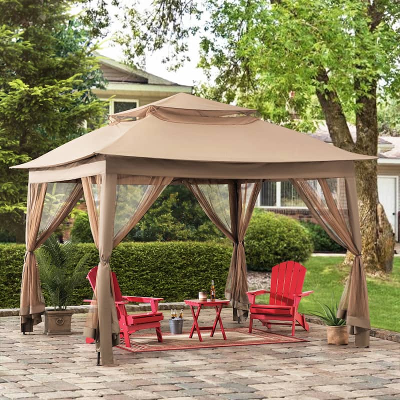 Sunjoy 11 ft. x 11 ft. Khaki Pop Up Portable Steel Gazebo - 11 ft. x 11 ft. - Khaki