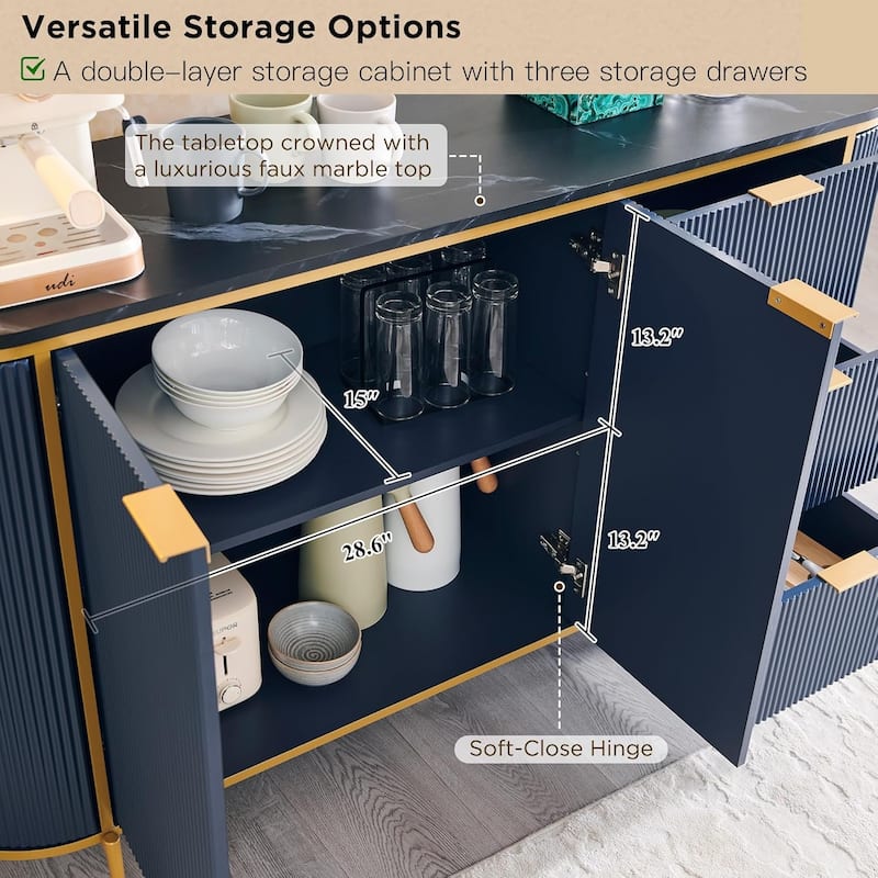 60" Modern Fluted Buffet Cabinet, Buffet Table, Coffee/Wine Bar