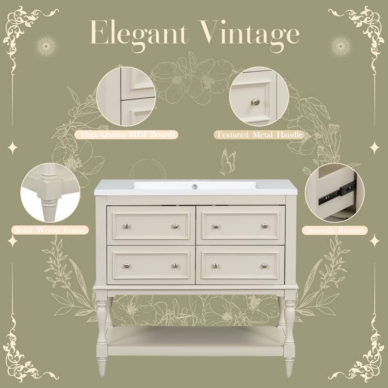 Bathroom Vanity Cabinet with Undermount Resin Sink & 4 Drawers