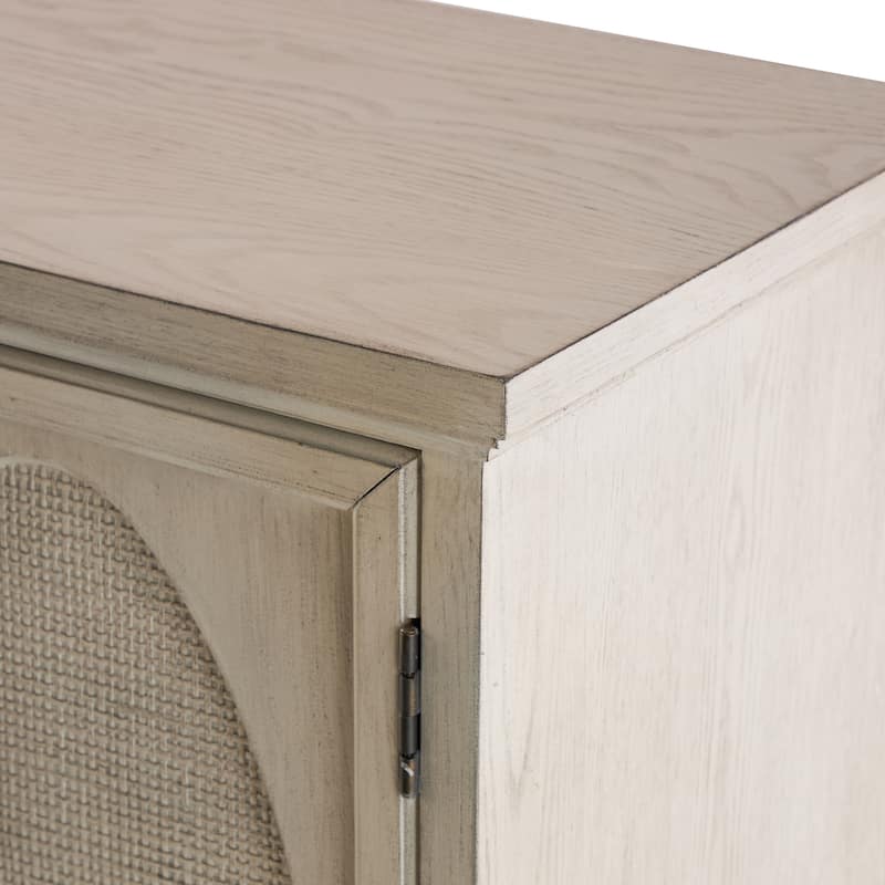 Wooden Geometric Washed Oval Rattan Front 4 Door Sideboard with Round Silver Knobs - Light Gray - Roche River Decor