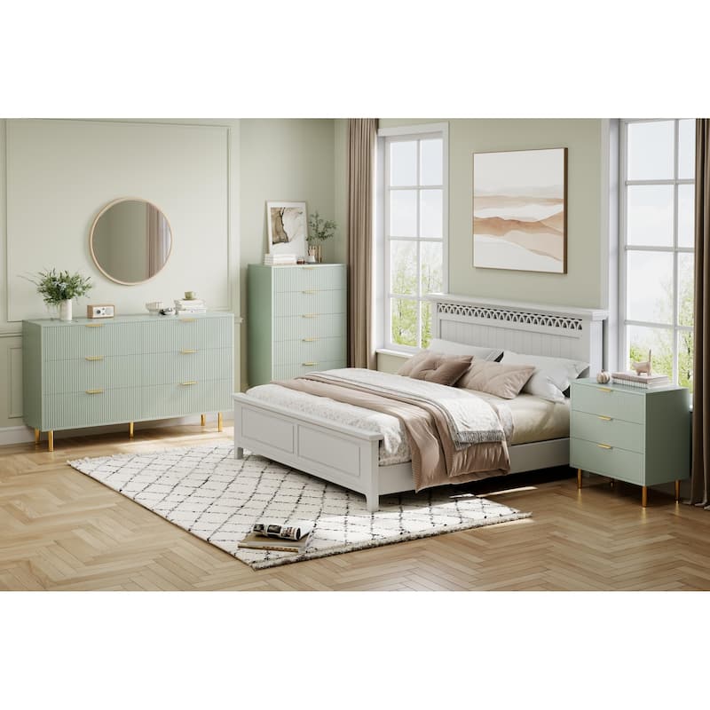 5 Drawer Dresser for Bedroom with Gold Handles, Modern Wooden Chest of Drawers