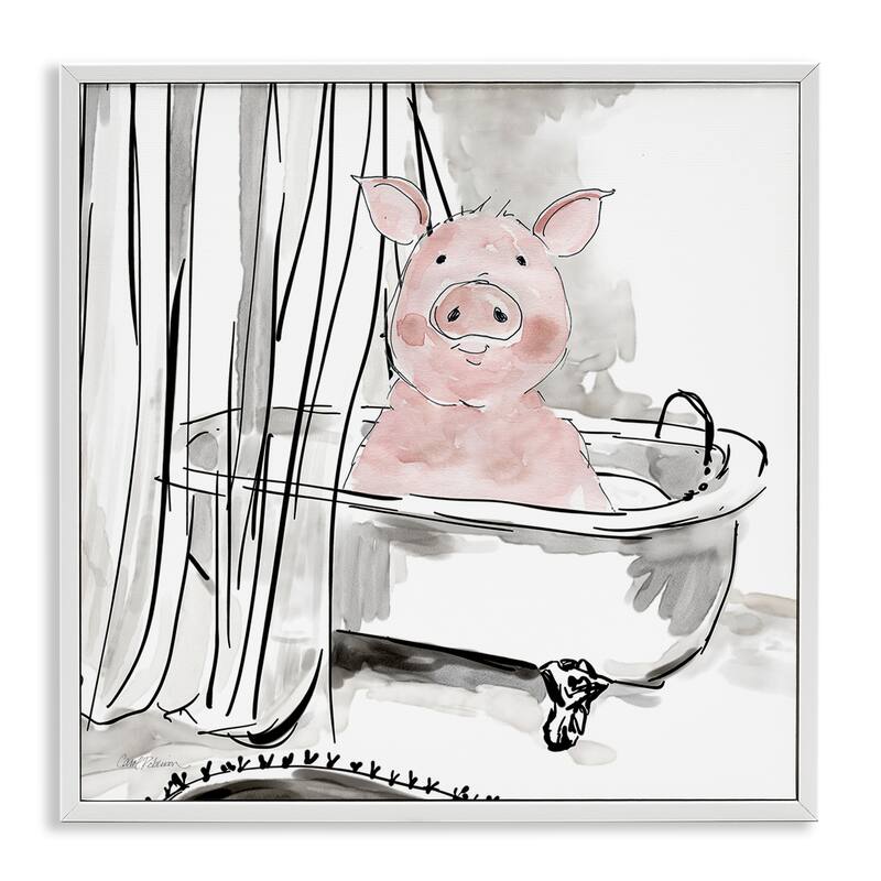 Stupell Minimal Bathtub Piggy Framed Giclee Art Design By Carol Robinson - 24 x 24 - White