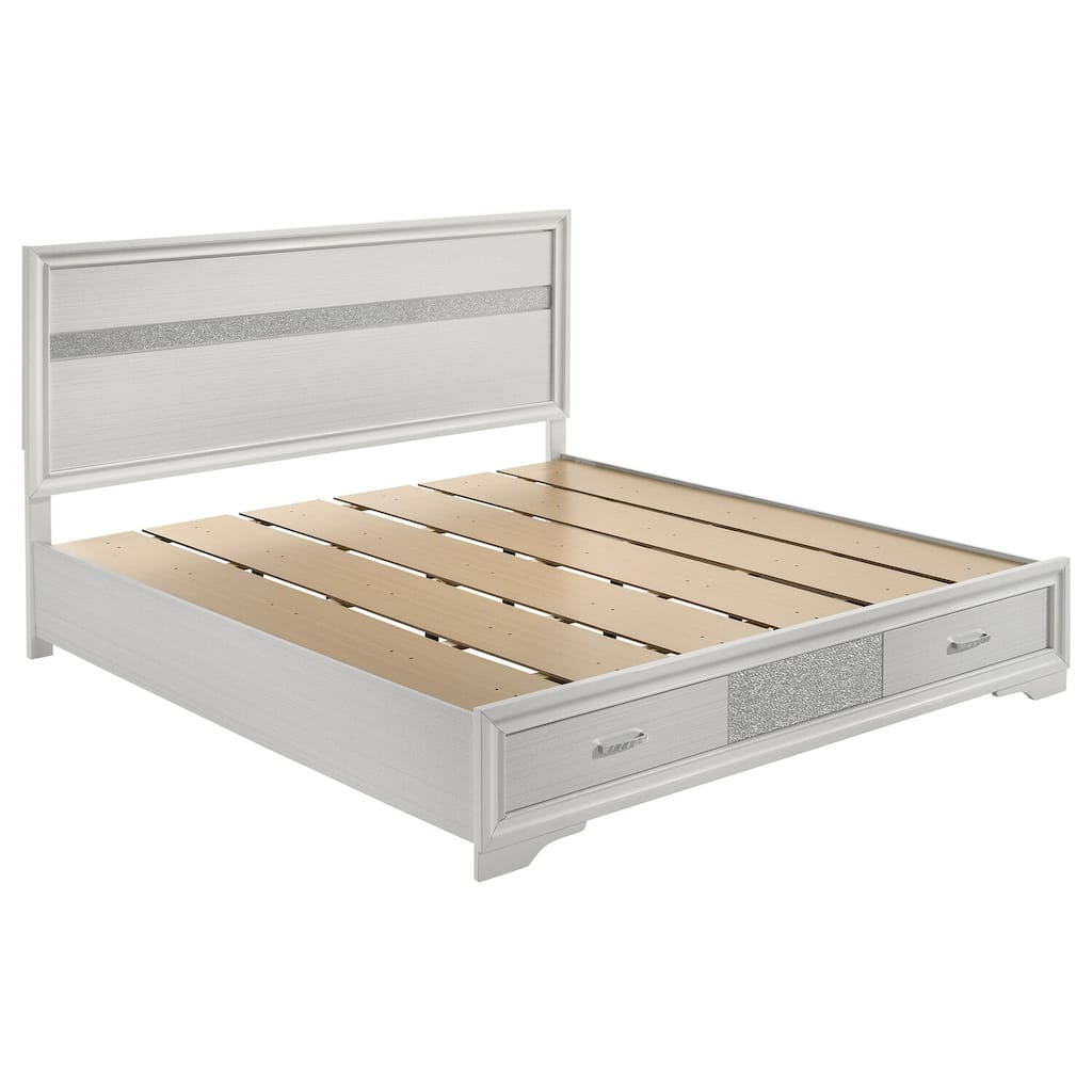 Eastern King Storage Bed with 2 Dovetail Drawers, White Finish, Spacious Storage, Stylish and Practical