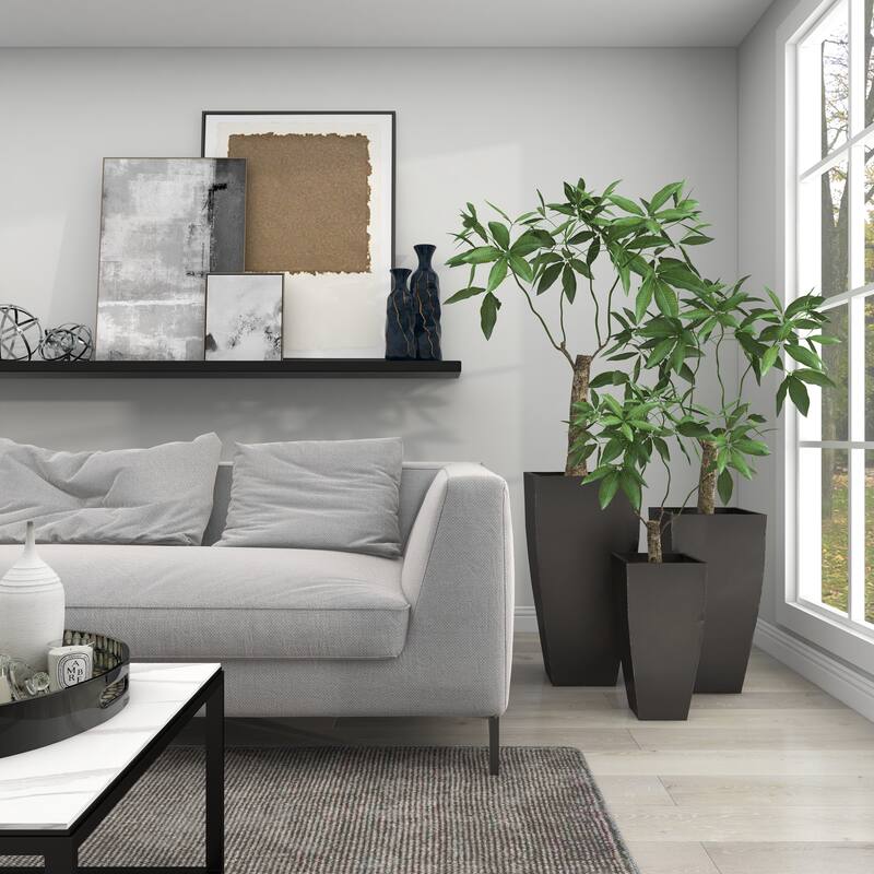 Gray or Dark Gray Metal Indoor Outdoor Light Weight Planter with Tapered Base and Polished Exterior (Set of 3)