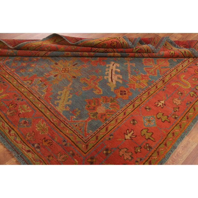 Hand Knotted Oriental 100% Wool Carpet Transitional Geometric Navy Blue & Blues Oushak Area Rug - 6' 2'' X 5' 11''