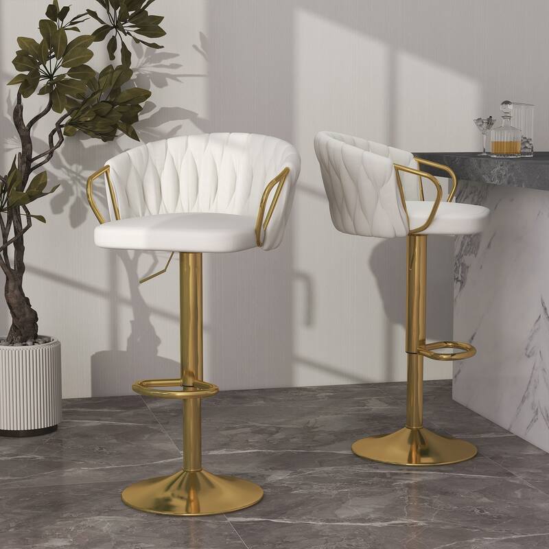 2 Set Counter Height Adjustable Velvet Bar Stools
